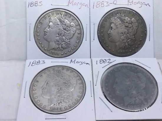 1882,83,83O,85, MORGAN DOLLARS (4-COINS) G-XF