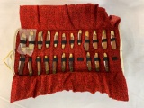 22 Pocket Knives with Leather Roll Up Holder