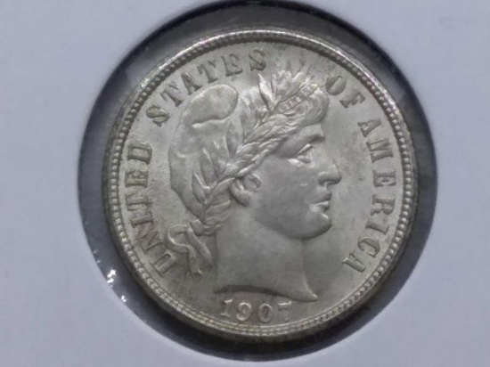 1907 BARBER DIME BU