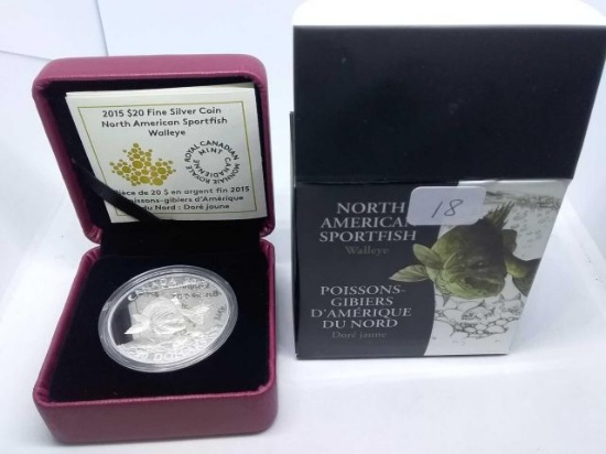 2015 CANADIAN $20. .9999 SILVER WALLEYE IN HOLDER PF