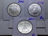 2005,2016,2017, U.S. SILVER EAGLES BETTER DATES