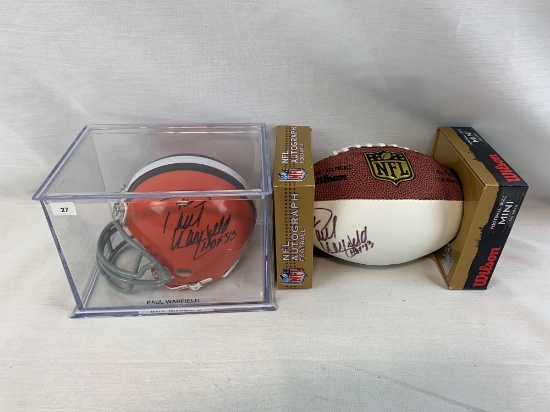 Paul Warfield signed mini helmet and white panel football