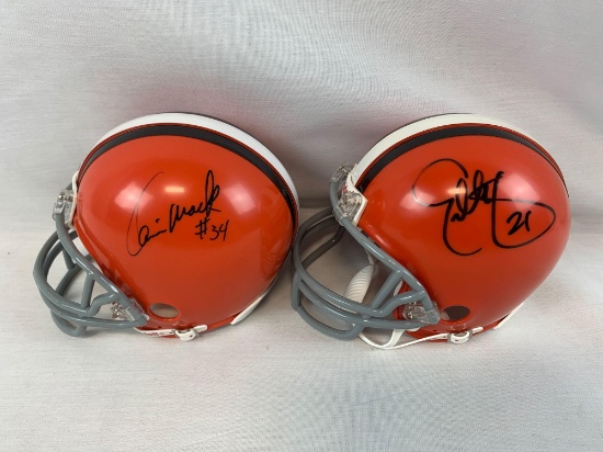 Browns mini helmets, Eric Metcalf and Kevin Mack signed