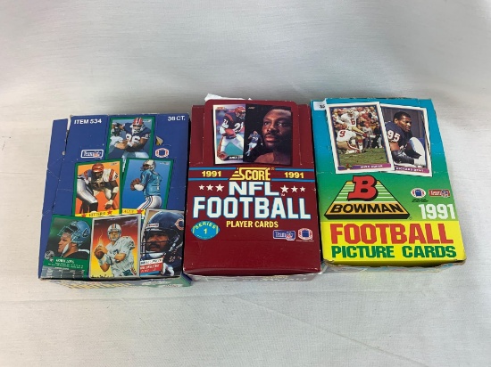 1991 football unopened boxes, Bowman, Score, and Fleer