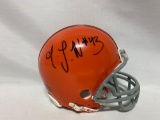 TJ Ward signed Browns mini helmet in a display case