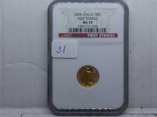 2006 $5. 1/10TH. OZ. GOLD EAGLE NGC MS70 FIRST STRIKES