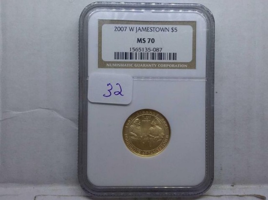 2007W JAMESTOWN $5. GOLD PIECE NGC MS70