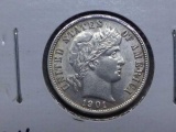 1901 BARBER DIME BU