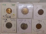 6 MISC U.S. COINS INCLUDING 1958 PROOF LINCOLN CENT