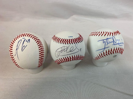 Tyler Naquin, Jason Michaels, Carlos Carrasco signed baseballs in holders
