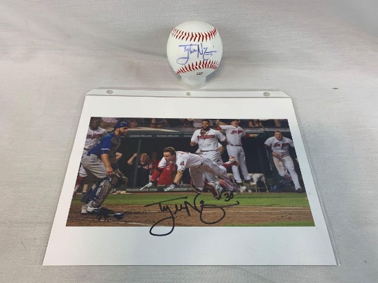 Tyler Naquin signed baseball and action photo