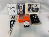 NY Yankee group: Wire photo Stengel, Whitey Ford porcelain card, Mattingly set