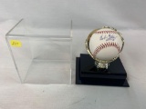 Bob Feller baseball, Steiner, in a gold glove display case