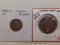 1914S LINCOLN CENT F & LARGE CENT (HOLED)