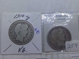 2-1910S BARBER HALVES VG+