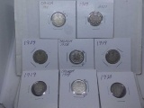 8 EARLY SILVER CANADIAN DIMES 1909-1929