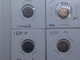4 CANADIAN SILVER 5-CENT PIECES 1880H-1919