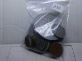 BAG OF MISC. U.S. & FOREIGN COINS INCL. 4-40% SILVER KENNEDY HALVES