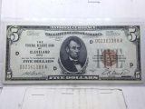 1929 CLEVELAND FEDERAL RESERVE $5. BILL GEM CU