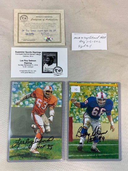 1995 Lee Roy Selmon & 1999 Billy Shaw signed goal line art cards