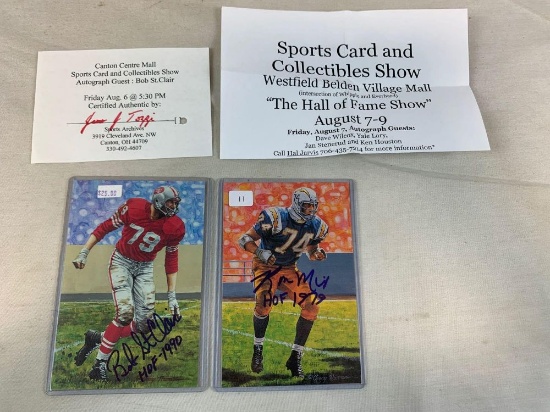 1992 Ron Mix & 1993 Bob St. Clair signed goal line art cards