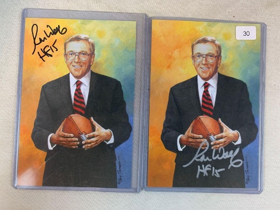 (2) 2015 Ron Wolf signed goal line art cards