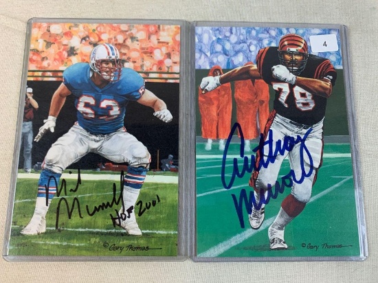 2001 Mike Munchak & 1998 Anthony Munoz signed goal line art cards art