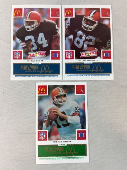 1986 McDonalds Cleveland Browns (3) Card Lot w/ Kosar-Newsome-Mack