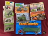 7 Tractors, 1 Semi and Trailer, 1 Farm Wagon - All 1/64 scale