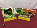 3 John Deere Tractors and 2 John Deere Historical 4 Piece Toy Sets