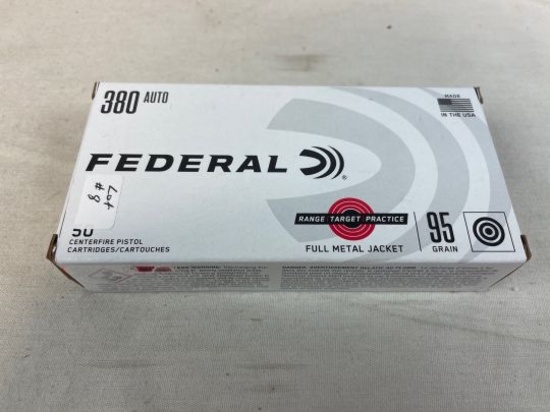 Full Box of 50 Federal 380 Auto Bullets