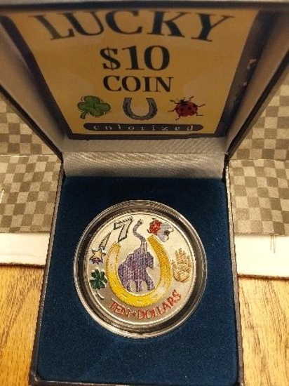 2020 REPUBLIC OF LIBERIA $10. LUCKY COIN IN HOLDER COLORIZED