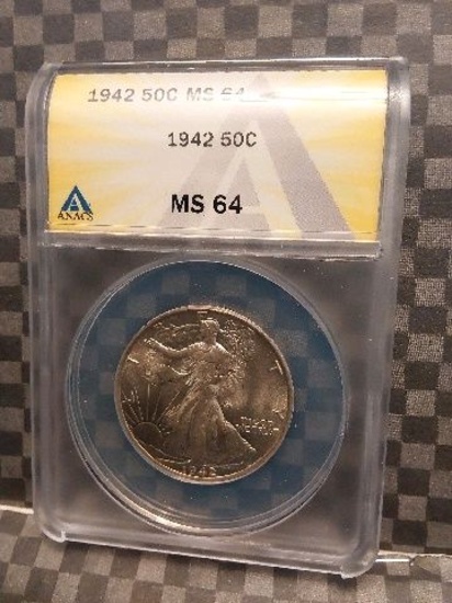 1942 WALKING LIBERTY HALF ANACS MS64