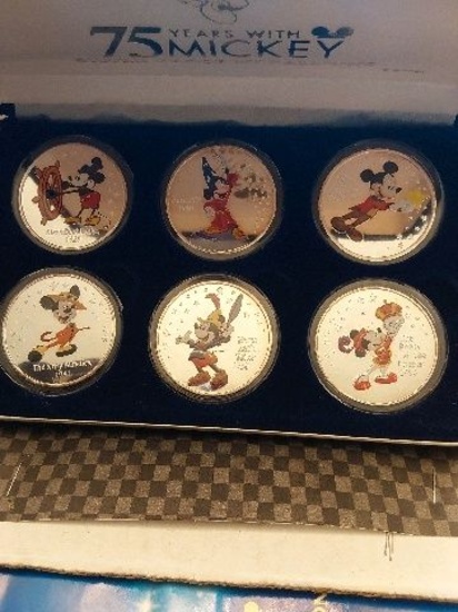 2003 75 YEARS MICKEY MOUSE 1-OZ. .999 SILVER 6 PIECE SET