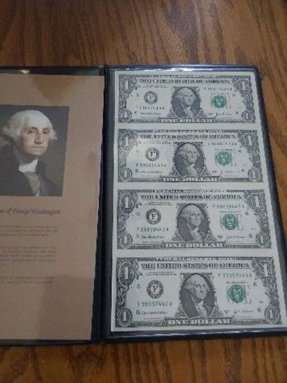 UNCUT SHEET OF 4-2003A $1. FEDERAL RESERVE NOTES IN HOLDER