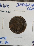 1864 BRONZE INDIAN HEAD CENT AU