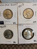 1950D,1951D,1952D,1952S WASHINGTON QUARTERS BU