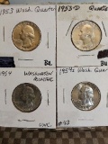 1953,1953D,1954,1954S WASHINGTON QUARTERS BU