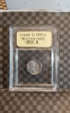 1943S LINCOLN STEEL CENT OFF CENTERED IN USCG MS63 HOLDER (SCARCE)