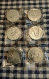 LOT OF 6 CANADIAN SILVER DOLLARS 1958-1964 UNC