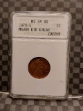 1970S LINCOLN CENT ANACS MS64 RB MAJOR DIE BREAK