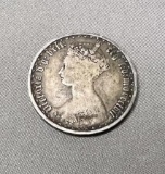 1857 Florin (Gothic) United Kingdom Featuring Queen Victoria, Sterling Silver low mintage, nice cond