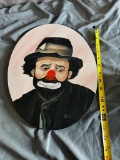 Oil on Canvas Clown photo, signed Cindy, approx 13 inches tall