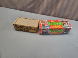 Box of 1989 TOpps Football cards and 1990 Complete set in cello