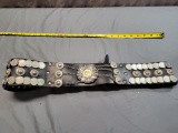 Vintage leather belt adorned with Argentine Coins and Horse Emblem