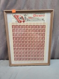 Framed uncut sheet of 100 15 cent Third Reich Stamps from Germany