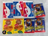 (3) 1989 Fleer Basketball Packs, (2) 1990 Fleer Basketball Packs and (3) 1990 Hoops Packs with (1) J