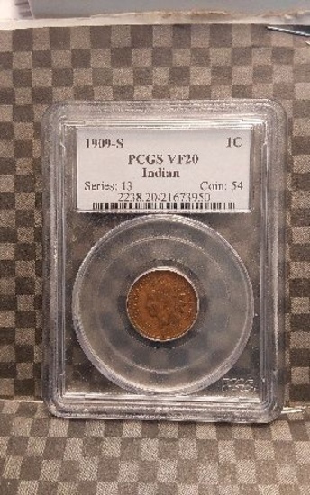 1909S INDIAN HEAD CENT PCGS VF20