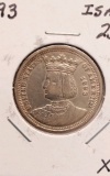 1893 ISABELLA COMMEMORATIVE QUARTER XF