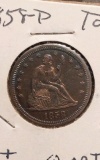 1858 SEATED QUARTER AU+ NICE TONING